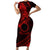 Kia Orana Cook Islands Short Sleeve Bodycon Dress Circle Stars With Floral Red Pattern LT01 Long Dress Red - Polynesian Pride