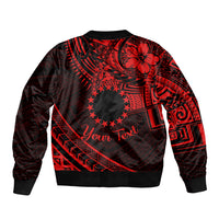 Kia Orana Cook Islands Sleeve Zip Bomber Jacket Circle Stars With Floral Red Pattern LT01 - Polynesian Pride