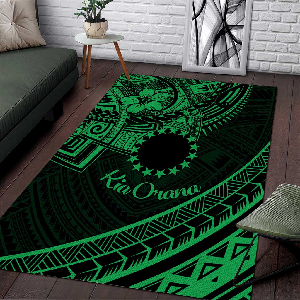 Kia Orana Cook Islands Area Rug Circle Stars With Floral Green Pattern LT01