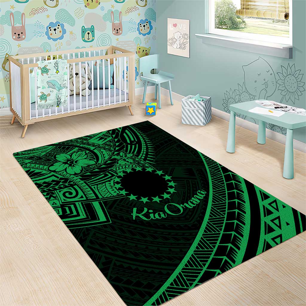 Kia Orana Cook Islands Area Rug Circle Stars With Floral Green Pattern LT01