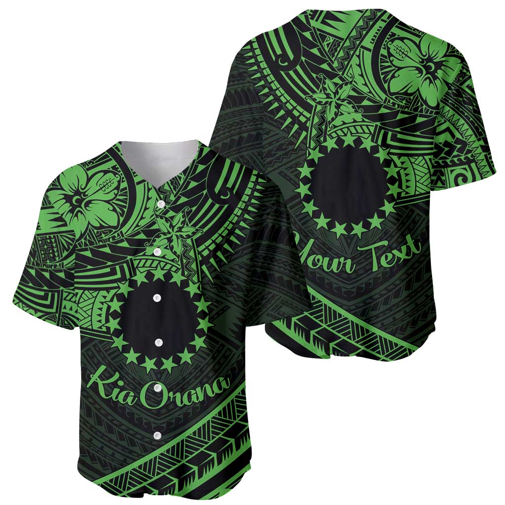 Kia Orana Cook Islands Baseball Jersey Circle Stars With Floral Green Pattern LT01