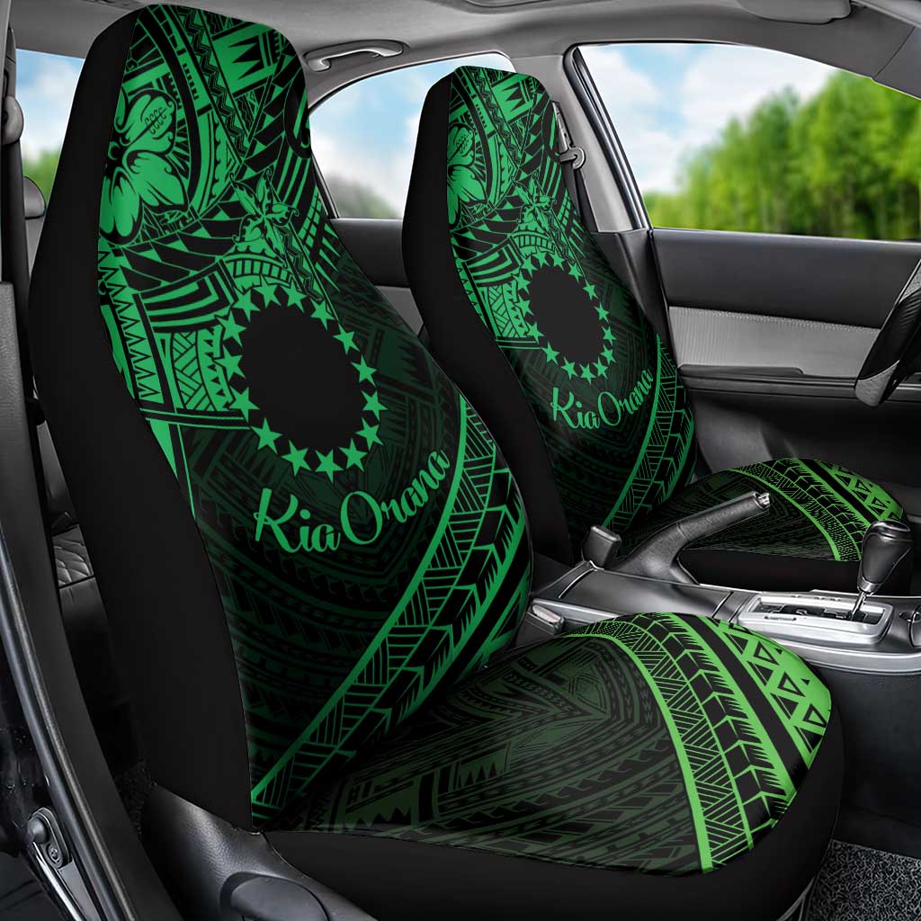 Kia Orana Cook Islands Car Seat Cover Circle Stars With Floral Green Pattern LT01