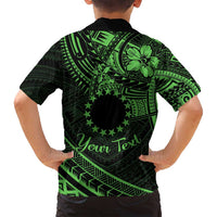 Kia Orana Cook Islands Family Matching Puletasi Dress and Hawaiian Shirt Circle Stars With Floral Green Pattern LT01 - Polynesian Pride