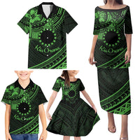 Kia Orana Cook Islands Family Matching Puletasi Dress and Hawaiian Shirt Circle Stars With Floral Green Pattern LT01 - Polynesian Pride