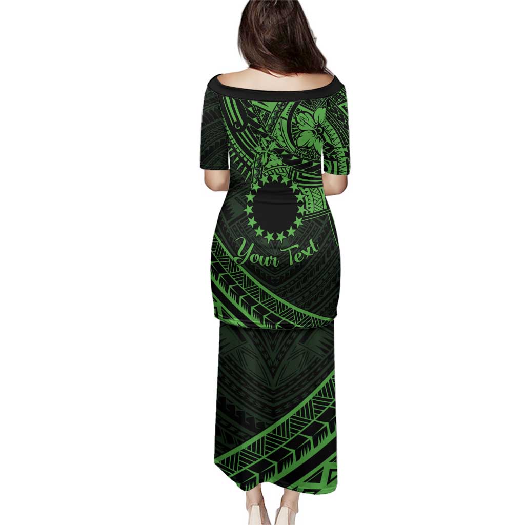 Kia Orana Cook Islands Family Matching Puletasi Dress and Hawaiian Shirt Circle Stars With Floral Green Pattern LT01 - Polynesian Pride