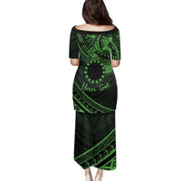 Kia Orana Cook Islands Family Matching Puletasi Dress and Hawaiian Shirt Circle Stars With Floral Green Pattern LT01 - Polynesian Pride