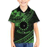 Kia Orana Cook Islands Family Matching Puletasi Dress and Hawaiian Shirt Circle Stars With Floral Green Pattern LT01 Son's Shirt Green - Polynesian Pride