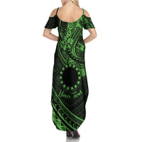 Kia Orana Cook Islands Family Matching Summer Maxi Dress and Hawaiian Shirt Circle Stars With Floral Green Pattern LT01