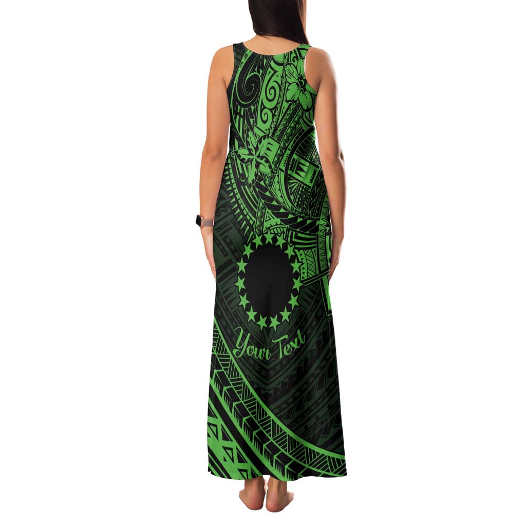 Kia Orana Cook Islands Family Matching Tank Maxi Dress and Hawaiian Shirt Circle Stars With Floral Green Pattern LT01