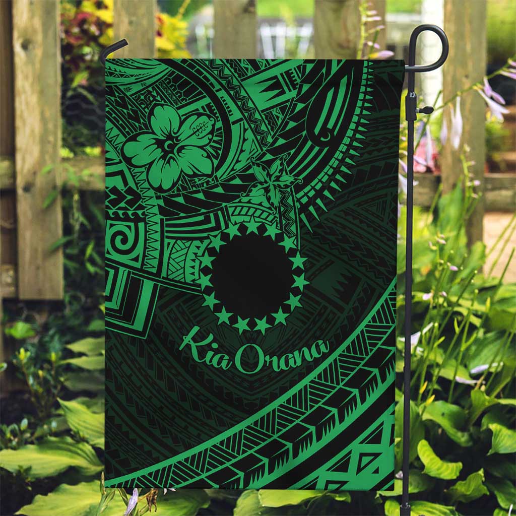 Kia Orana Cook Islands Garden Flag Circle Stars With Floral Green Pattern LT01