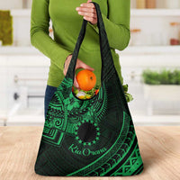 Kia Orana Cook Islands Grocery Bag Circle Stars With Floral Green Pattern