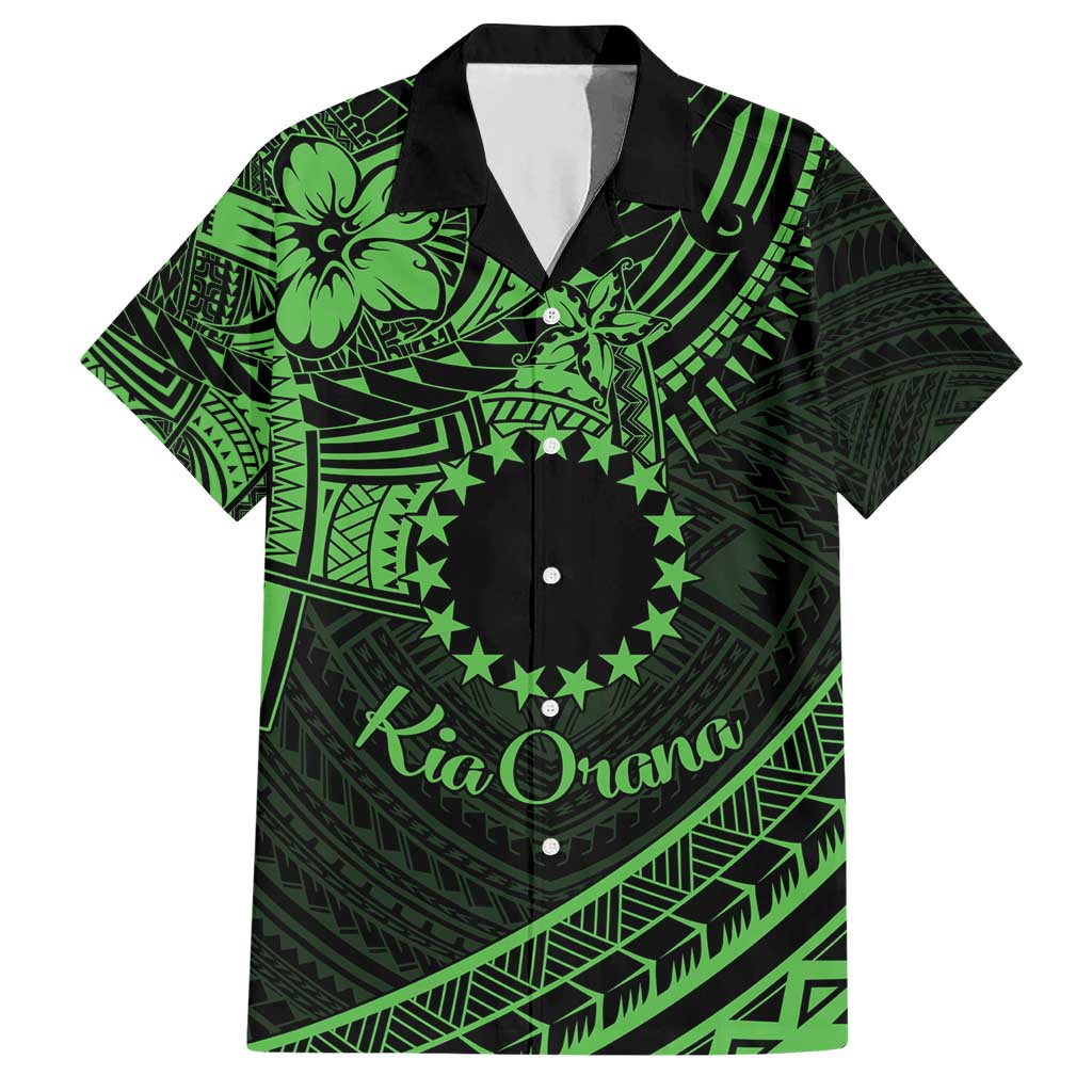 Kia Orana Cook Islands Hawaiian Shirt Circle Stars With Floral Green Pattern LT01