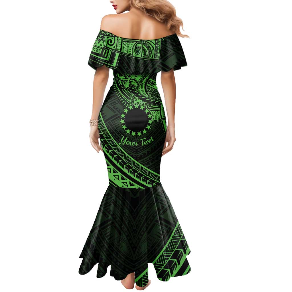 Kia Orana Cook Islands Mermaid Dress Circle Stars With Floral Green Pattern LT01