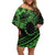 Kia Orana Cook Islands Off Shoulder Short Dress Circle Stars With Floral Green Pattern LT01