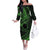Kia Orana Cook Islands Off The Shoulder Long Sleeve Dress Circle Stars With Floral Green Pattern LT01