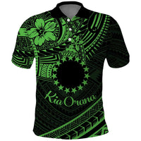Kia Orana Cook Islands Polo Shirt Circle Stars With Floral Green Pattern LT01