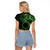 Kia Orana Cook Islands Raglan Cropped T Shirt Circle Stars With Floral Green Pattern LT01