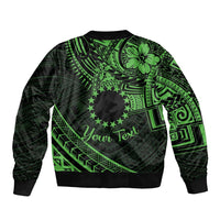 Kia Orana Cook Islands Sleeve Zip Bomber Jacket Circle Stars With Floral Green Pattern LT01
