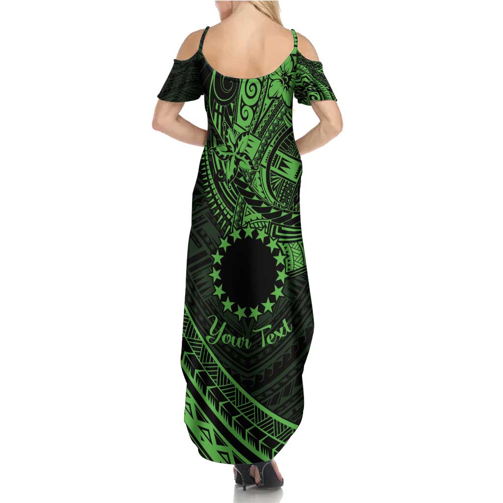 Kia Orana Cook Islands Summer Maxi Dress Circle Stars With Floral Green Pattern LT01