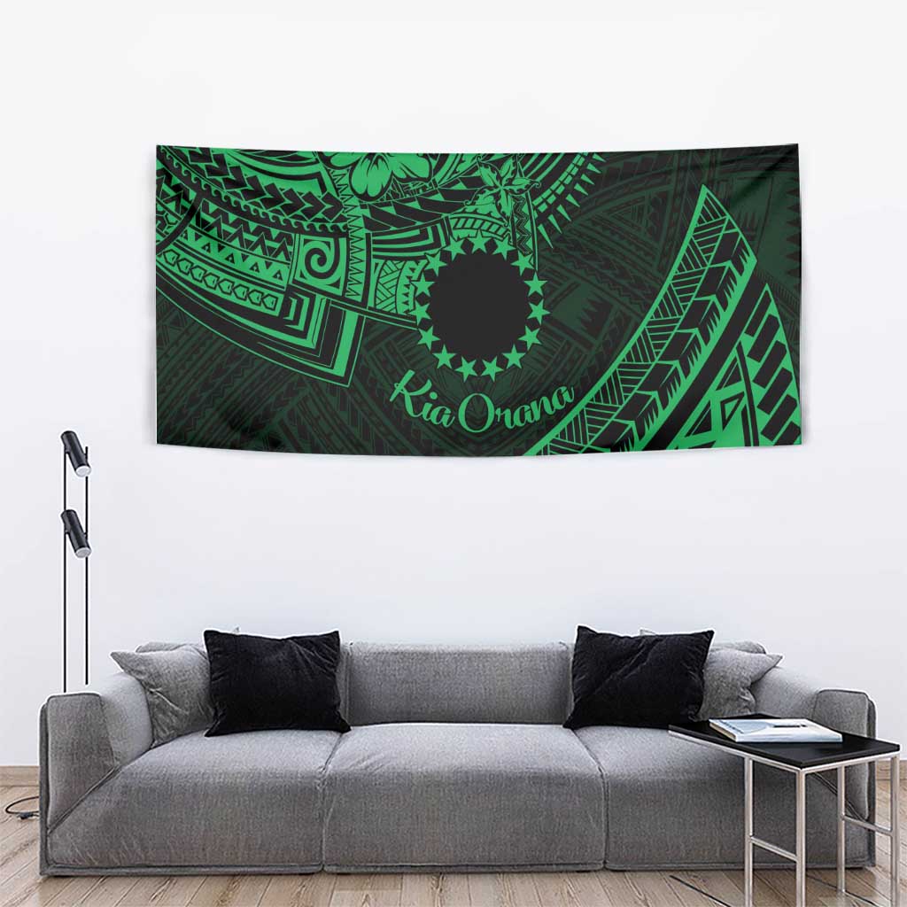 Kia Orana Cook Islands Tapestry Circle Stars With Floral Green Pattern LT01