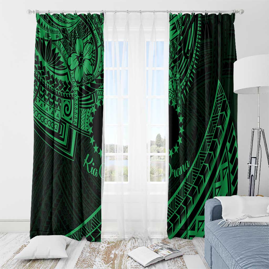 Kia Orana Cook Islands Window Curtain Circle Stars With Floral Green Pattern LT01