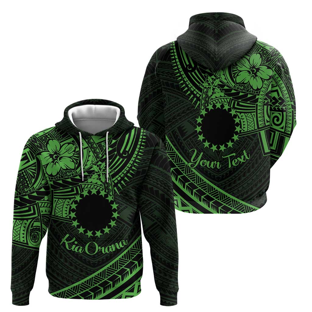 Kia Orana Cook Islands Zip Hoodie Circle Stars With Floral Green Pattern LT01