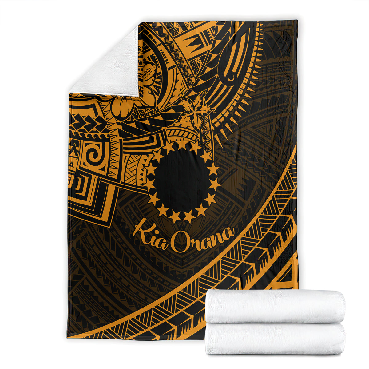 Kia Orana Cook Islands Blanket Circle Stars With Floral Gold Pattern LT01 - Polynesian Pride