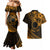 Kia Orana Cook Islands Couples Matching Mermaid Dress and Hawaiian Shirt Circle Stars With Floral Gold Pattern LT01 - Polynesian Pride