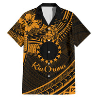 Kia Orana Cook Islands Family Matching Mermaid Dress and Hawaiian Shirt Circle Stars With Floral Gold Pattern LT01 Dad's Shirt - Short Sleeve Gold - Polynesian Pride