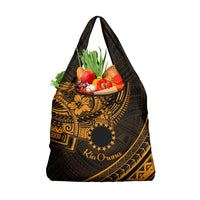 Kia Orana Cook Islands Grocery Bag Circle Stars With Floral Gold Pattern