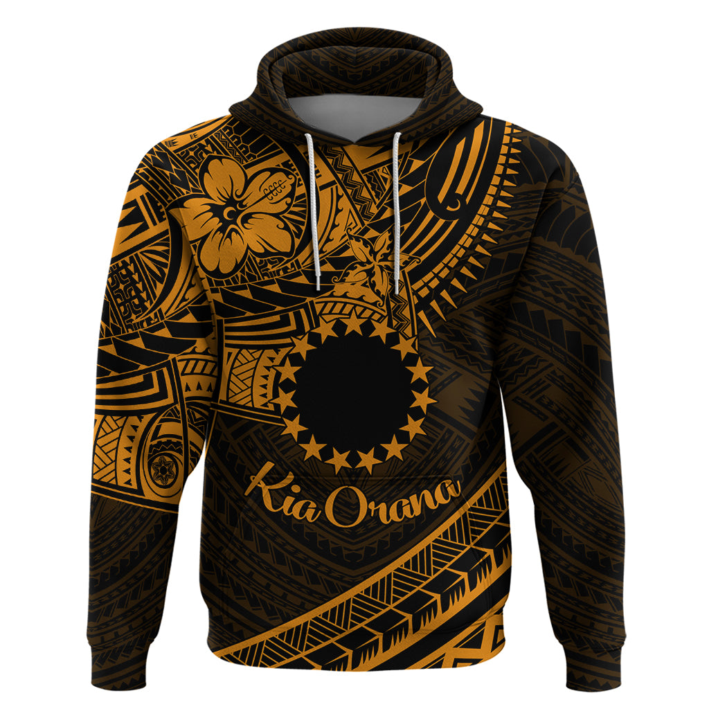 Kia Orana Cook Islands Hoodie Circle Stars With Floral Gold Pattern LT01 Pullover Hoodie Gold - Polynesian Pride