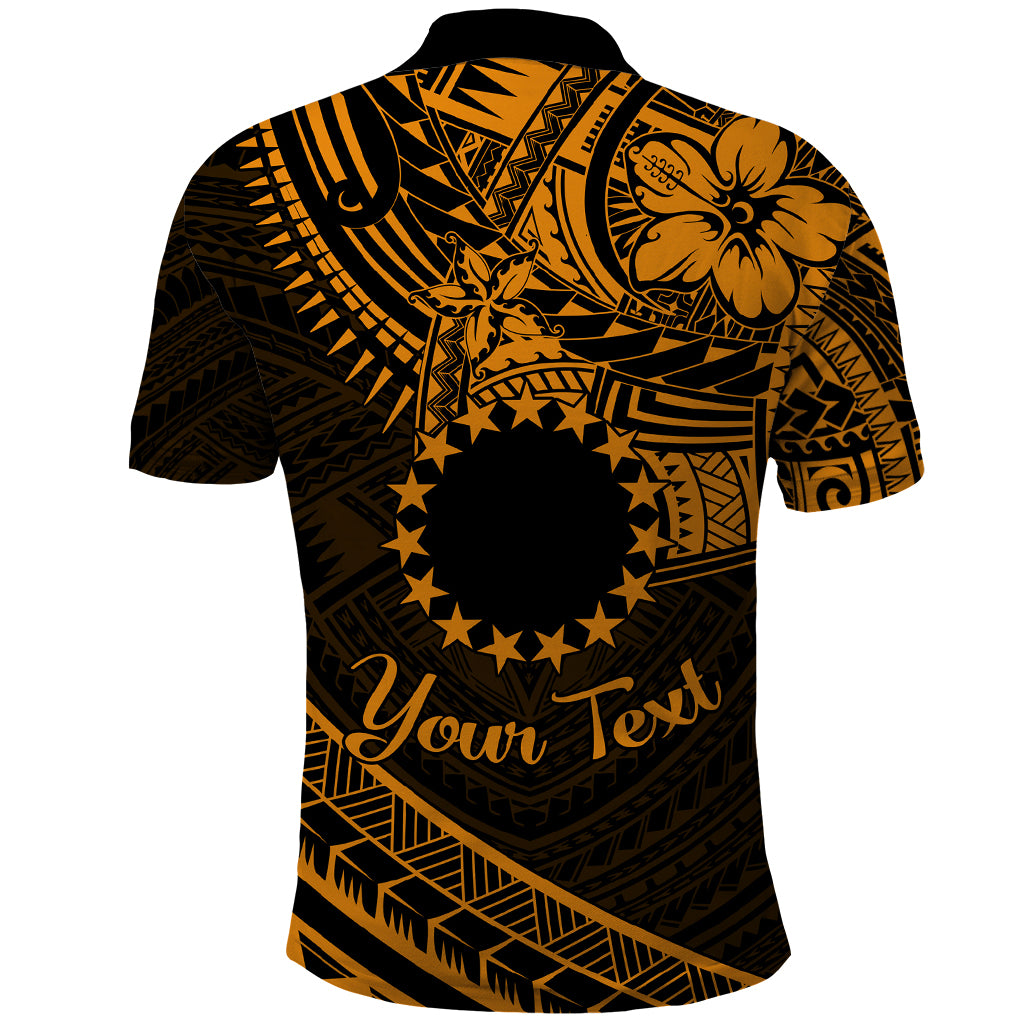 Kia Orana Cook Islands Polo Shirt Circle Stars With Floral Gold Pattern LT01 - Polynesian Pride