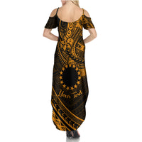 Kia Orana Cook Islands Summer Maxi Dress Circle Stars With Floral Gold Pattern LT01 - Polynesian Pride