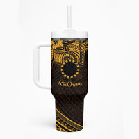 Kia Orana Cook Islands Tumbler With Handle Circle Stars With Floral Gold Pattern