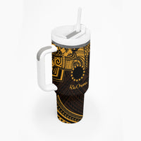 Kia Orana Cook Islands Tumbler With Handle Circle Stars With Floral Gold Pattern