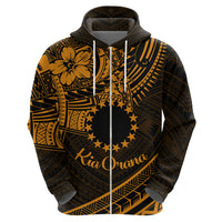 Kia Orana Cook Islands Zip Hoodie Circle Stars With Floral Gold Pattern LT01 - Polynesian Pride