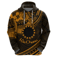 Kia Orana Cook Islands Zip Hoodie Circle Stars With Floral Gold Pattern LT01 - Polynesian Pride