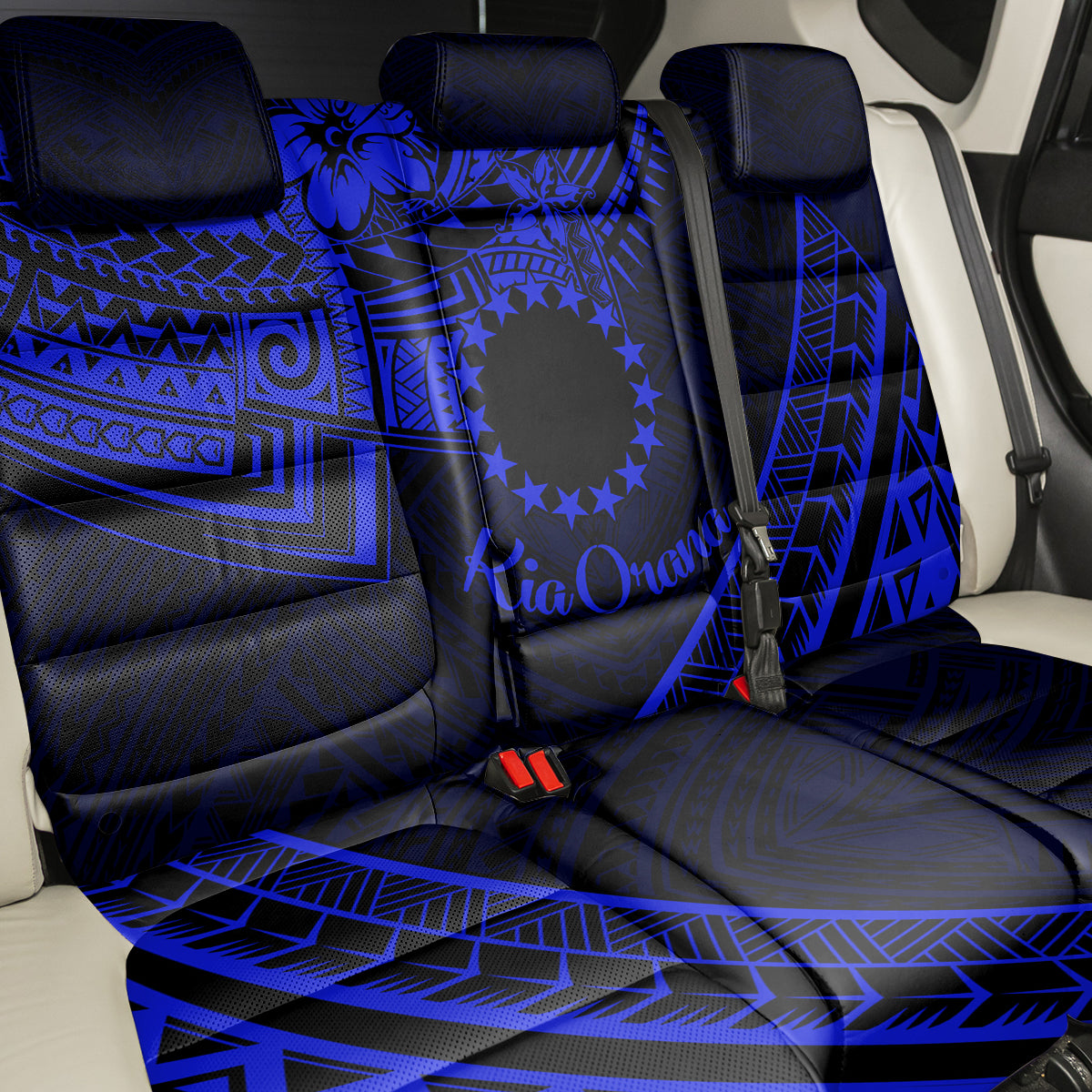 Kia Orana Cook Islands Back Car Seat Cover Circle Stars With Floral Navy Blue Pattern LT01