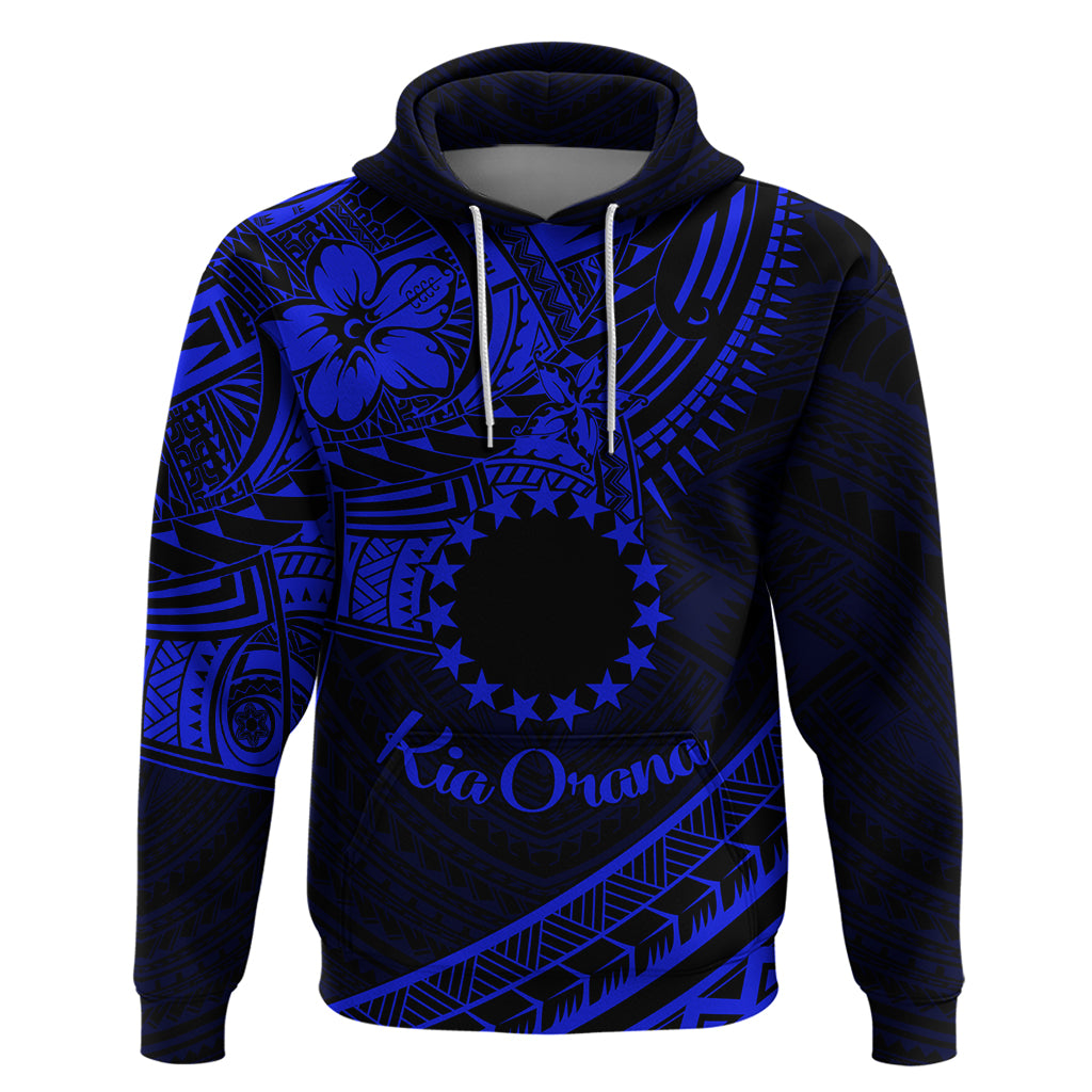 Kia Orana Cook Islands Hoodie Circle Stars With Floral Navy Blue Pattern LT01 Pullover Hoodie Blue - Polynesian Pride