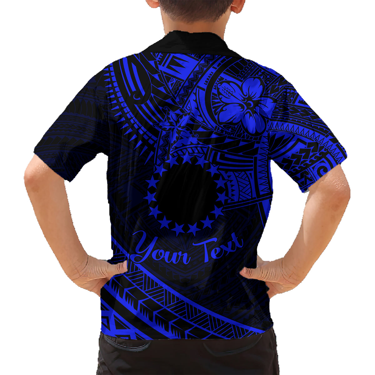 Kia Orana Cook Islands Kid Hawaiian Shirt Circle Stars With Floral Navy Blue Pattern LT01 - Polynesian Pride