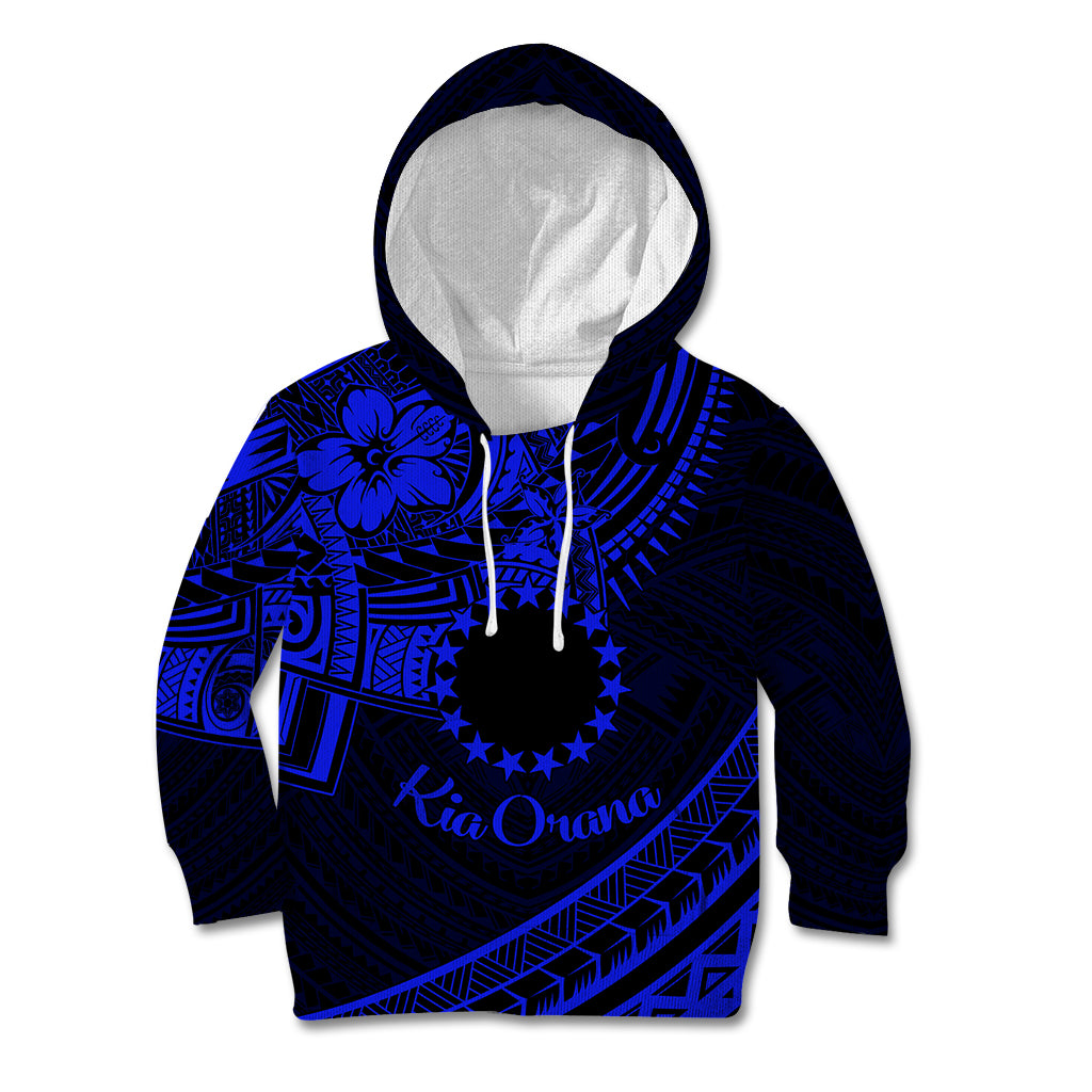 Kia Orana Cook Islands Kid Hoodie Circle Stars With Floral Navy Blue Pattern LT01 Hoodie Blue - Polynesian Pride