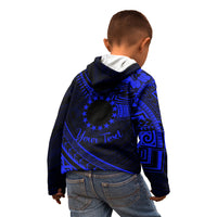 Kia Orana Cook Islands Kid Hoodie Circle Stars With Floral Navy Blue Pattern LT01 - Polynesian Pride