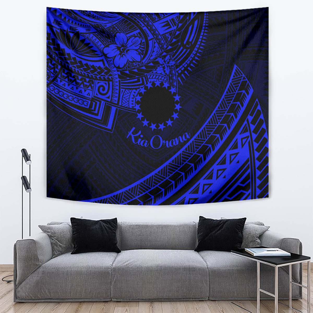 Kia Orana Cook Islands Tapestry Circle Stars With Floral Navy Blue Pattern LT01 - Polynesian Pride