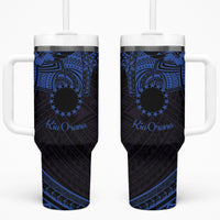 Kia Orana Cook Islands Tumbler With Handle Circle Stars With Floral Navy Blue Pattern