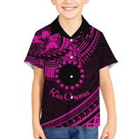 Kia Orana Cook Islands Family Matching Short Sleeve Bodycon Dress and Hawaiian Shirt Circle Stars With Floral Pink Pattern LT01 Son's Shirt Pink - Polynesian Pride