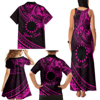 Kia Orana Cook Islands Family Matching Tank Maxi Dress and Hawaiian Shirt Circle Stars With Floral Pink Pattern LT01 - Polynesian Pride
