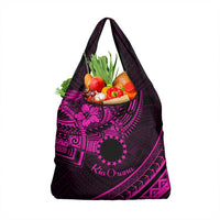 Kia Orana Cook Islands Grocery Bag Circle Stars With Floral Pink Pattern