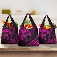 Kia Orana Cook Islands Grocery Bag Circle Stars With Floral Pink Pattern