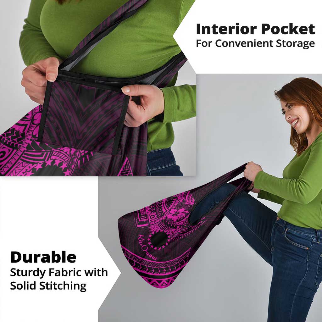 Kia Orana Cook Islands Grocery Bag Circle Stars With Floral Pink Pattern