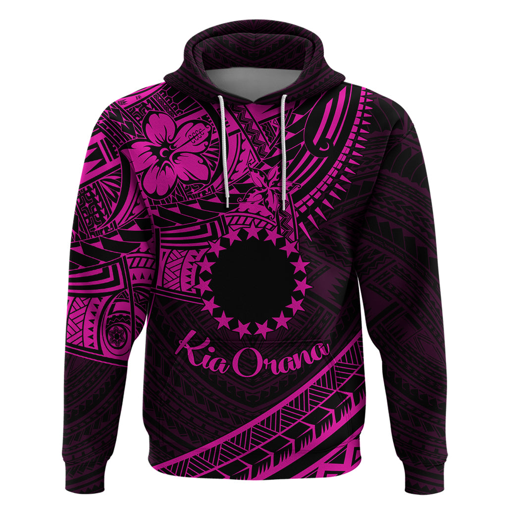 Kia Orana Cook Islands Hoodie Circle Stars With Floral Pink Pattern LT01 Pullover Hoodie Pink - Polynesian Pride